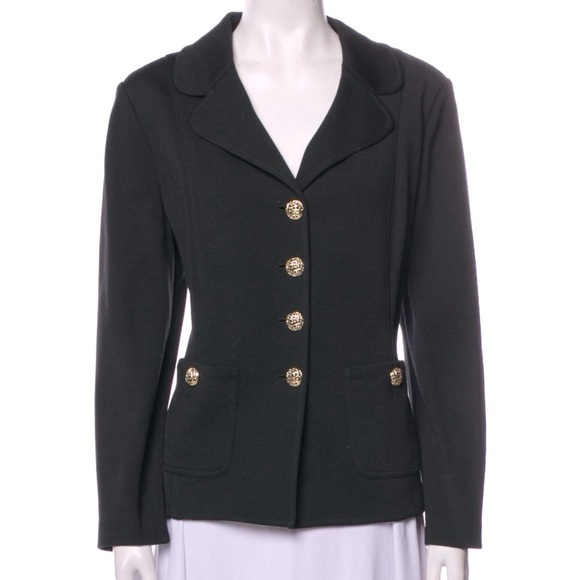 ST. JOHN Basics Santana Knit Button Front Blazer Jacket Black w/ Gold Buttons 10 - Picture 13 of 15